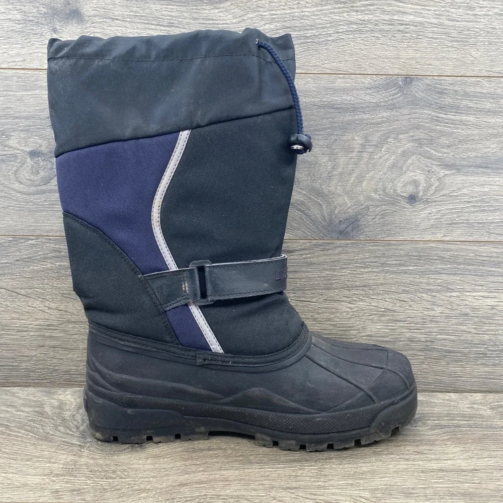 L.L.Bean Wildcat Snow Boots Kids 7 Black Navy Blue Insulated Waterproof 238064
